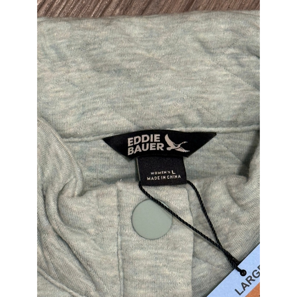 NWT Eddie Bauer Women’s Quilted Snap Pullover Sweatshirt Light Blue/Green Sz L - Picture 8 of 9